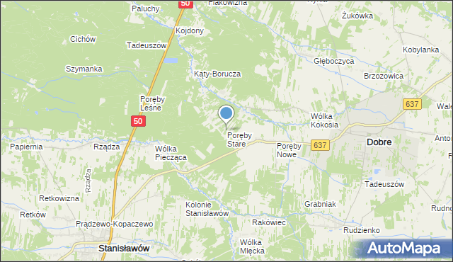 mapa Poręby Stare, Poręby Stare na mapie Targeo